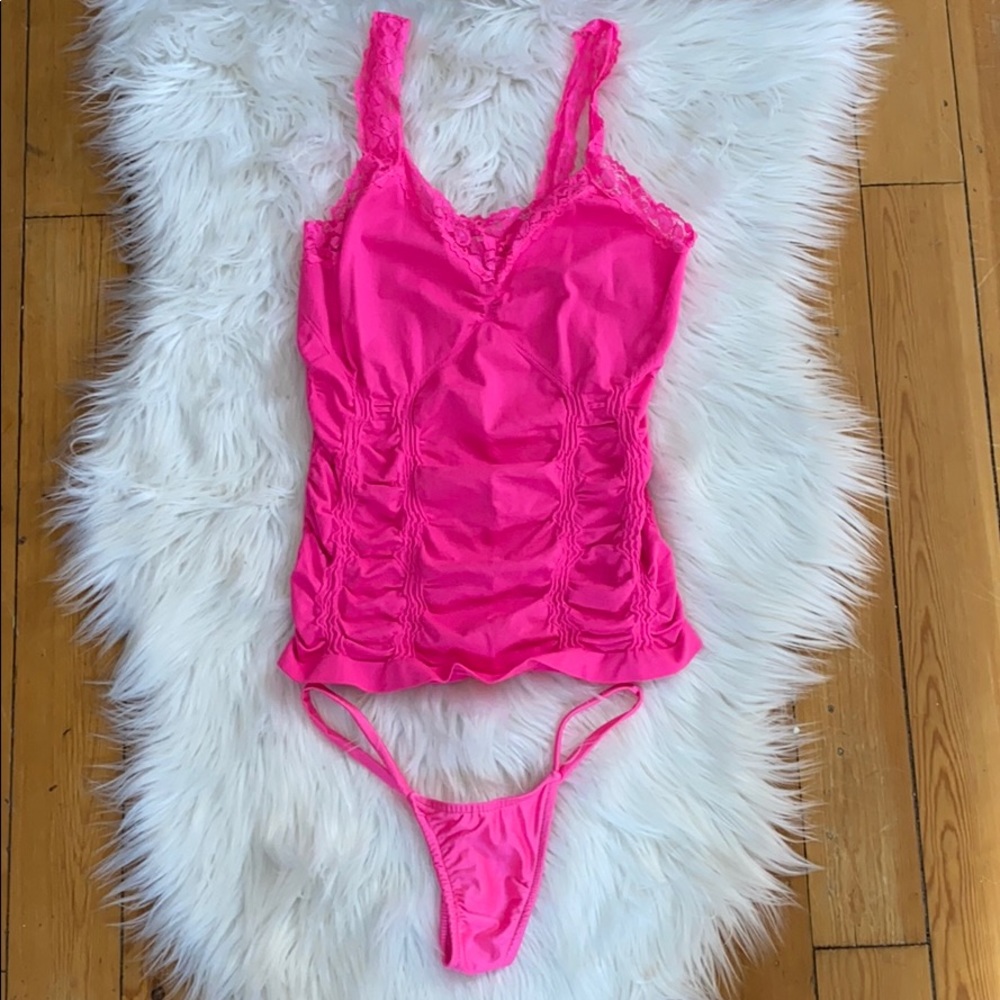 Hot pink lingerie set tank top and thong